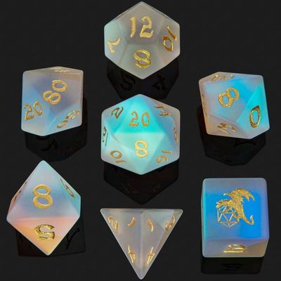 Dragon&#39;s Hoard glass Polyhedral Dice Set - Frosted prismatic