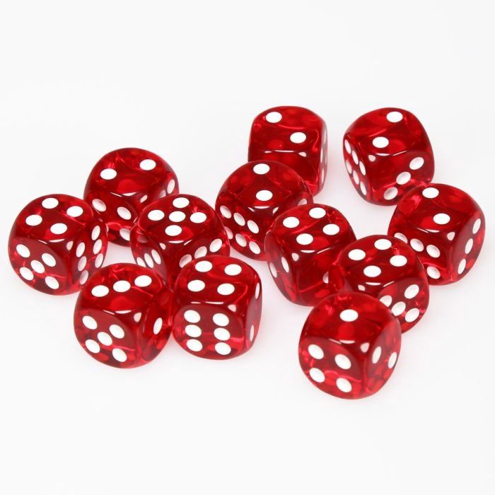 Translucent 16mm d6 Red/white Dice Blocks (12 dice)