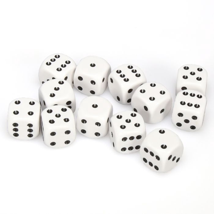 d6 Cube 16mm Opaque White with Black (12)