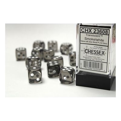 d6 Cube 16mm Translucent Smoke with White (12)