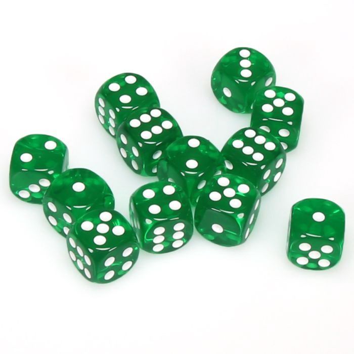 d6 Cube 16mm Translucent Green with White (12)