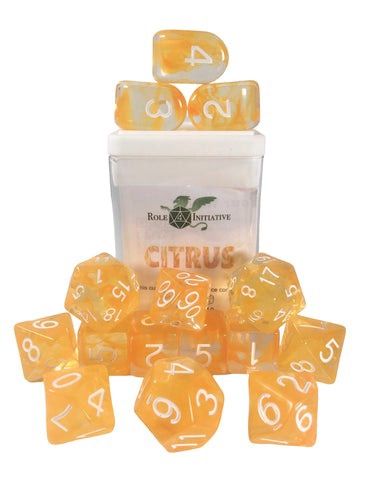 Citrus Set of 15 Polyhedral Dice with Arch'd4