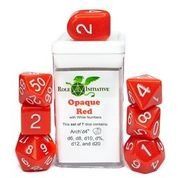 Opaque Red w/ Wht Set of 7 Polyhedral Dice with Arch'd4