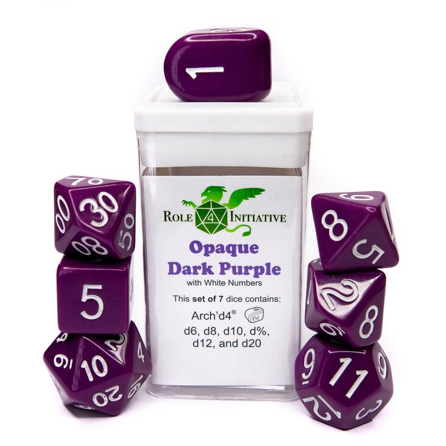 Opq Dark Purple w/ Wht Set of 7 Polyhedral Dice with Arch&#39;d4