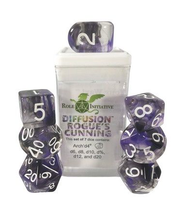Rogue&#39;s Cunning Set of 7 Polyhedral Dice with Arch&#39;d4