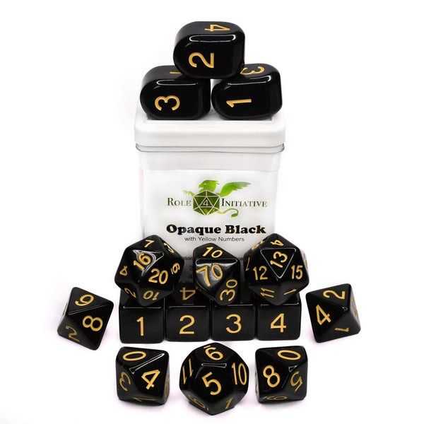 Opaque Blk w/ Yellow Set of 15 Polyhedral Dice with Arch&#39;d4