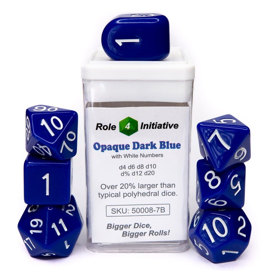 Opaque Dark Blue w/ Wht Set of 7 Polyhedral Dice with Arch&#39;d4