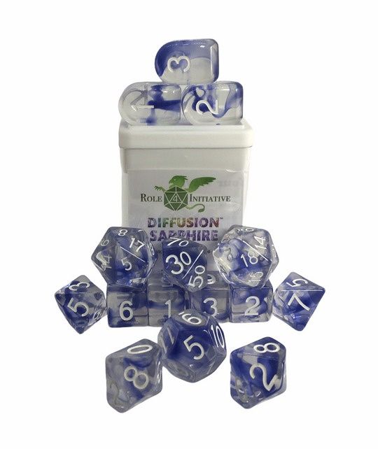 Sapphire Set of 15 Polyhedral Dice with Arch'd4