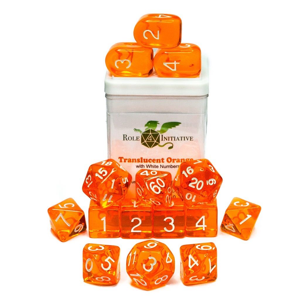 Trans. Orange w/ Wht Set of 15 Polyhedral Dice with Arch&#39;d4