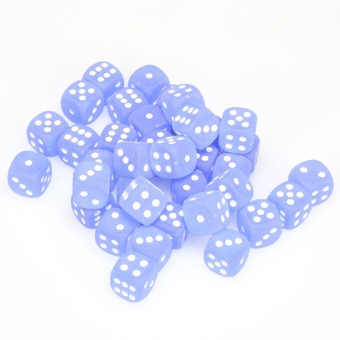 d6 Cube 12mm Frosted Blue with White (36)
