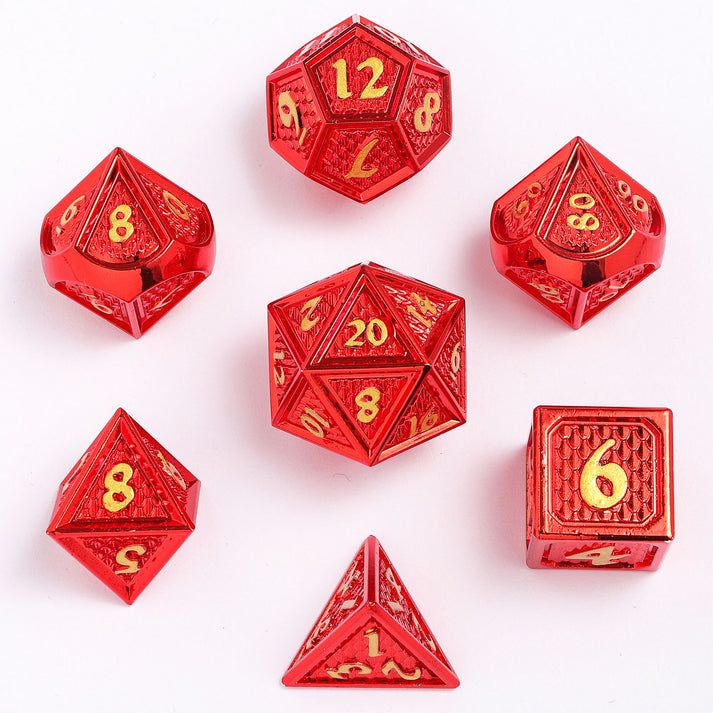 Solid Metal Behemoth Dice set - Red Chrome with Gold