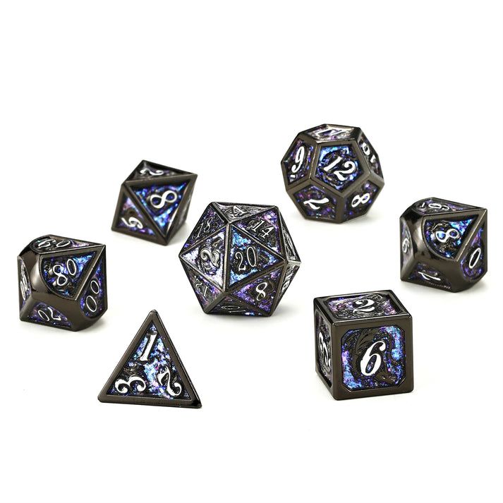 Solid Metal Dragon Dice Set - Gunmetal With Purple