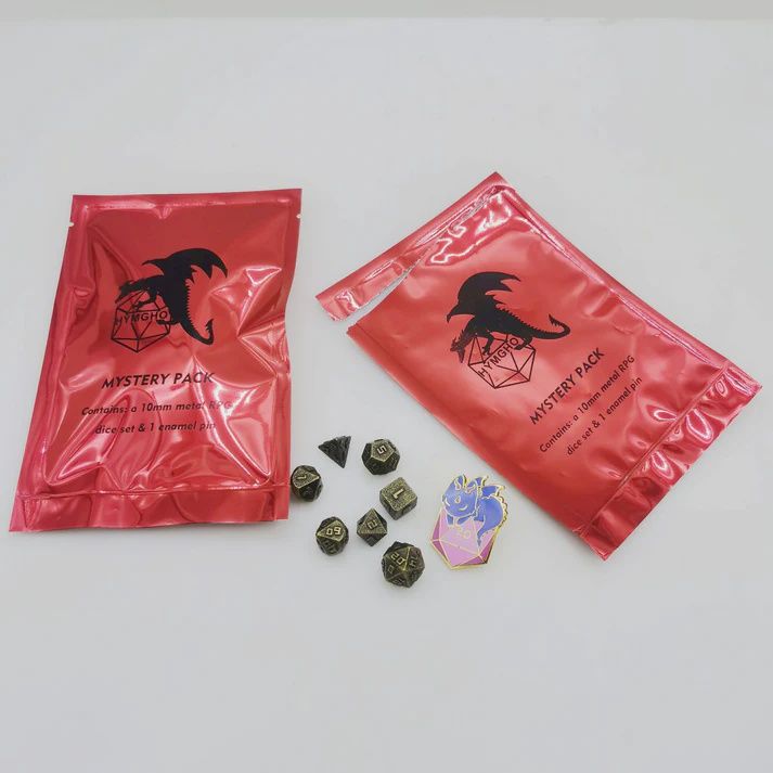 Mystery Pack of One 10mm mini dice set and 1 enamel pin