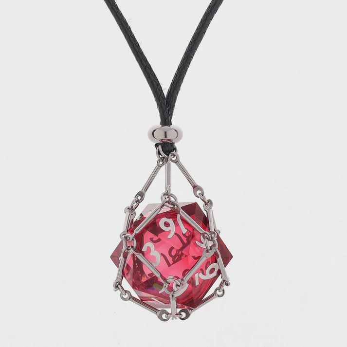 Mysticage Dice Chain Necklace with D20 - Black Leather Chain
