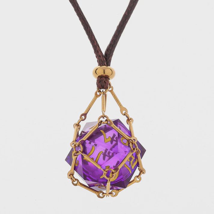 Mysticage Dice Chain Necklace with D20 - Brown Leather Chain