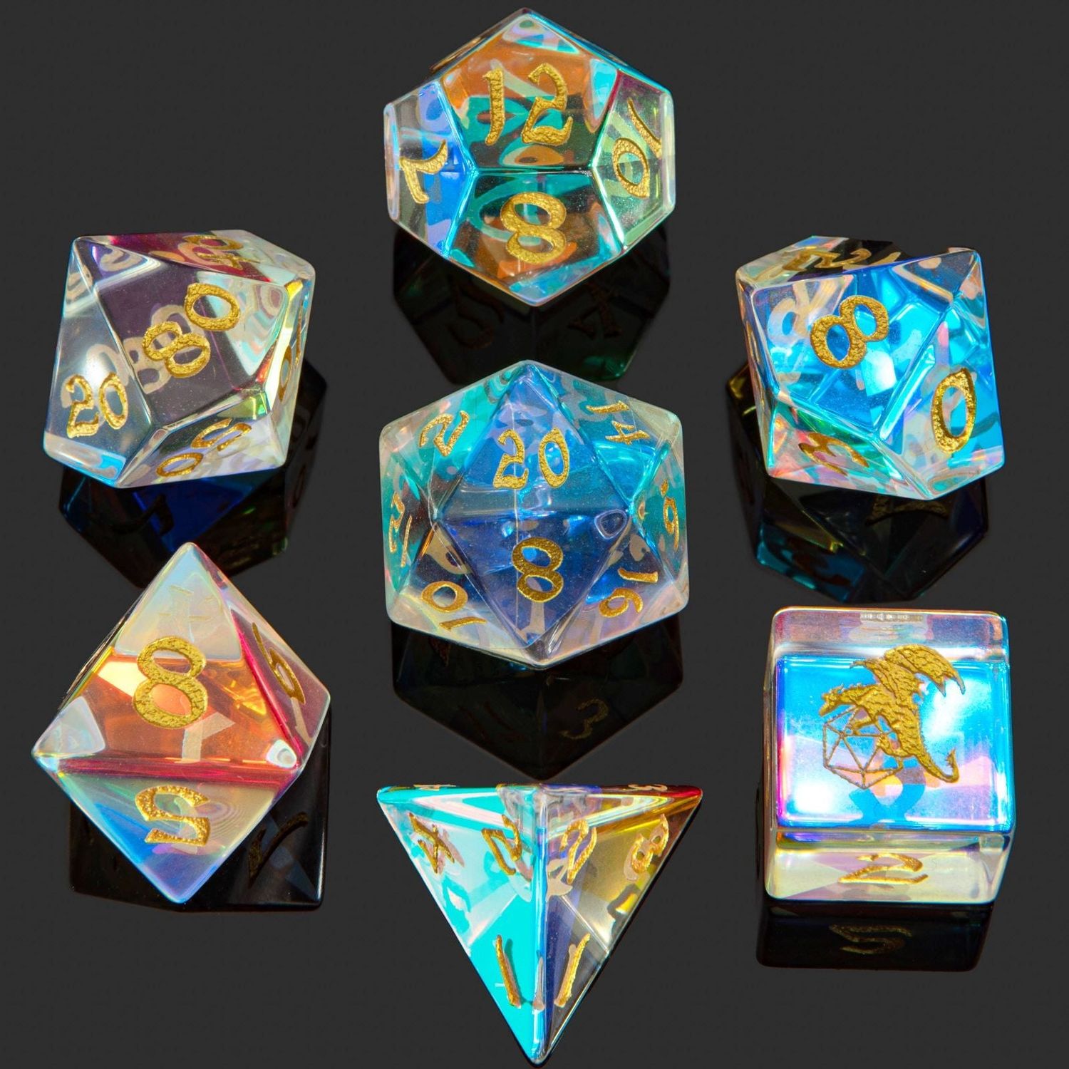 Dragon&#39;s Hoard Gem Stone Polyhedral Dice Set - Prismatic Crystal