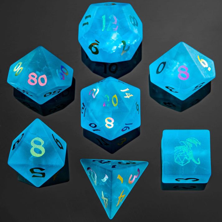 Dragon&#39;s Hoard Gem Stone Polyhedral Dice Set - Sea Blue