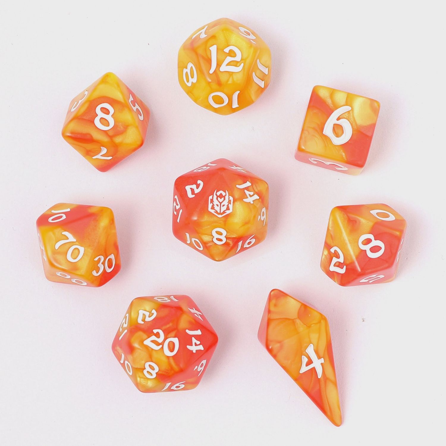 Wyrmforged Rollers - Rounded Edge 8 Piece Polyhedral Dice set - Fae Candy