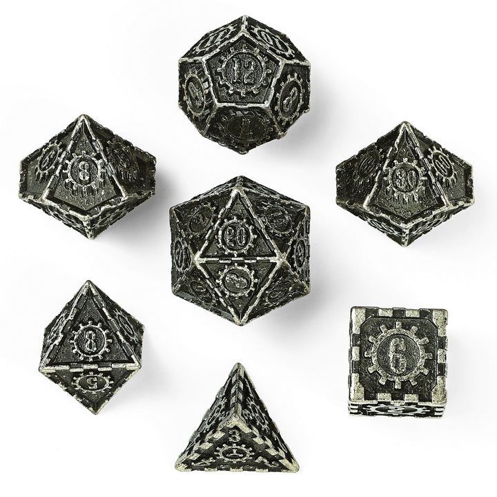 Solid Metal Gear Dice Set - Tarnished Gold