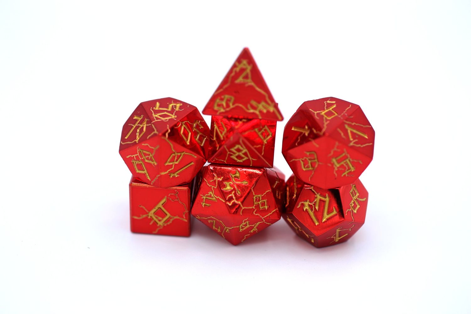Barbarian Solid Metal Polyhedral Dice Set - Red Chrome with Gold