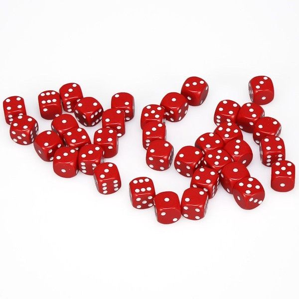 d6 Cube 12mm Opaque Red with White (36)