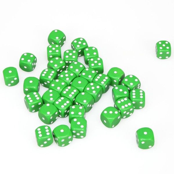 d6 Cube 12mm Opaque Green with White (36)