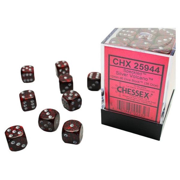 d6 Cube 12mm Speckled Silver Volcano (36)