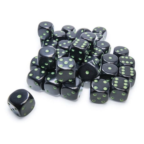 d6 Cube 12mm Black/Green (36)