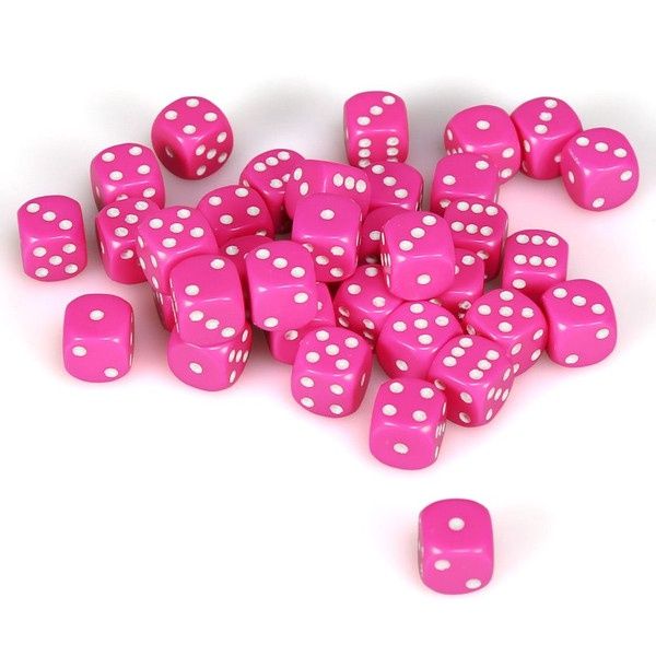 d6 Cube 12mm Opaque Pink with White (36)