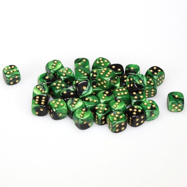 d6 Cube 12mm Gemini Black and Green with Gold (12)