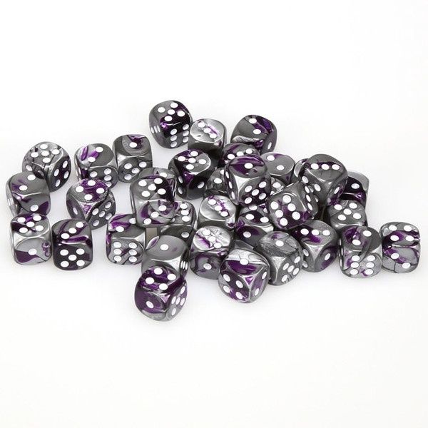 Gemini ® 12mm d6 Purple-Steel/white Dice Block (36 dice)