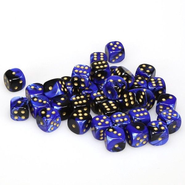 d6 Cube 12mm Gemini Black and Blue with Gold (12)