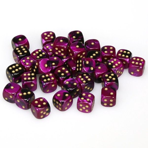 d6 Cube 12mm Gemini Black and Purple with Gold (12)