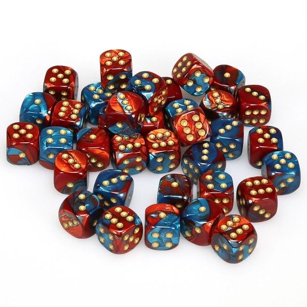 d6 Cube 12mm Gemini Red and Teal with Gold (12)