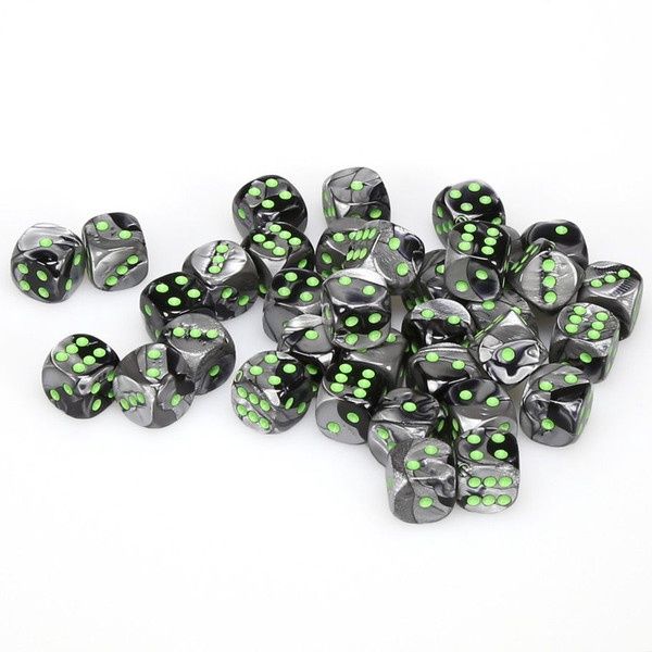 Gemini ® 12mm d6 Black-Grey/green Dice Block (36 dice)