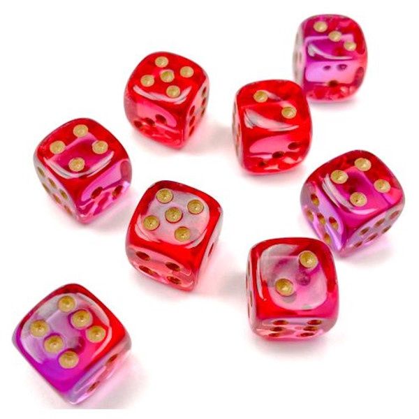 d6 Cube 12mm Gemini Translucent Red-Violet with Gold (36)