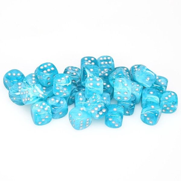 d6 Cube 12mm Cirrus Aqua with Silver (36)