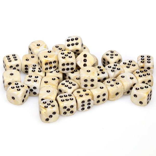 d6 Cube 12mm Marble Ivory with Black (36)