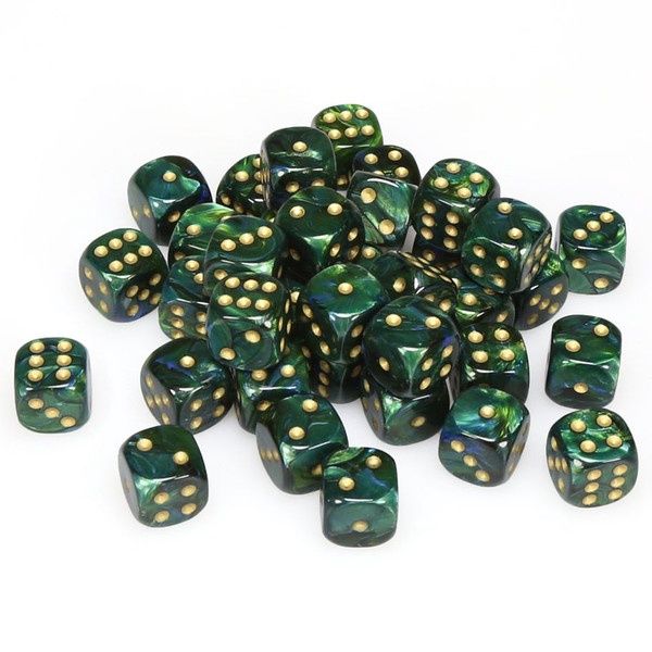 d6 Cube 12mm Scarab Jade with Gold (36)