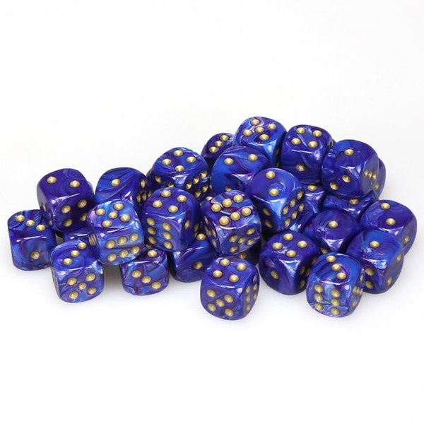 d6 Cube 12mm Lustrous Purple with Gold (36)