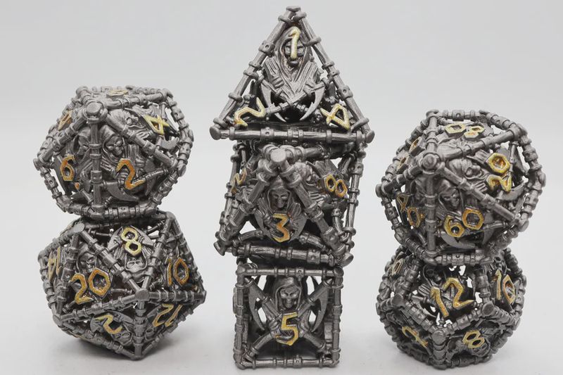 Grim Scythe: Grey - Metal RPG Dice Set