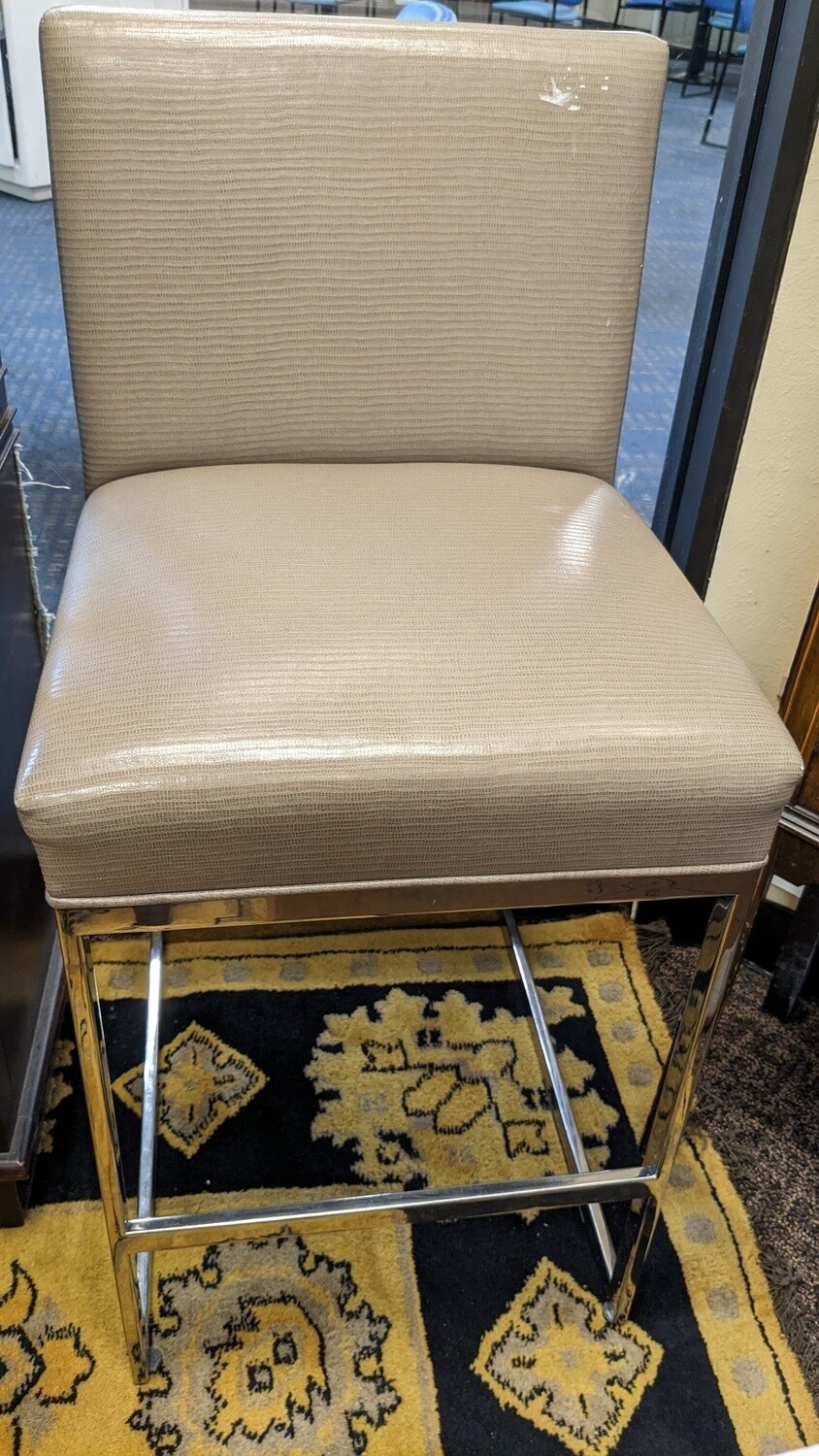Pair of Brueton Chrome and Leather Counterheight Bar Stools