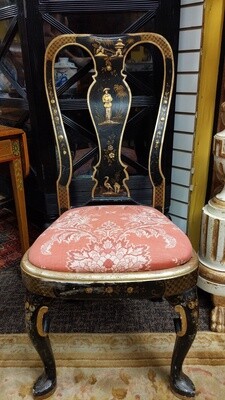 Pair of Chinoiserie Black Painted Side Chairs