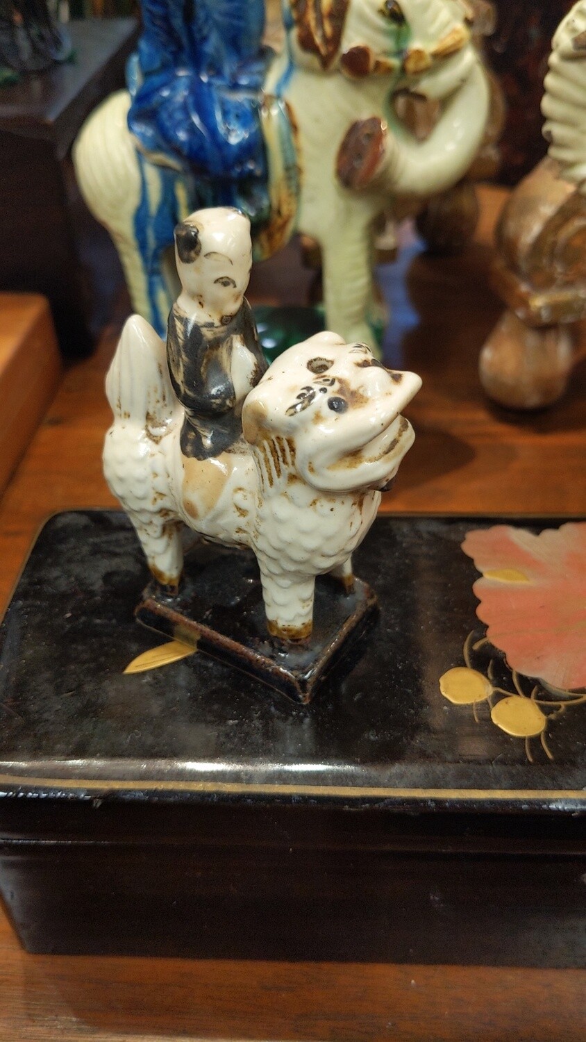 Small Chinese Porcelain Foo Dog with Rider