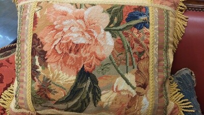 Pair of Floral Needlepoint Patchwork Pillows
