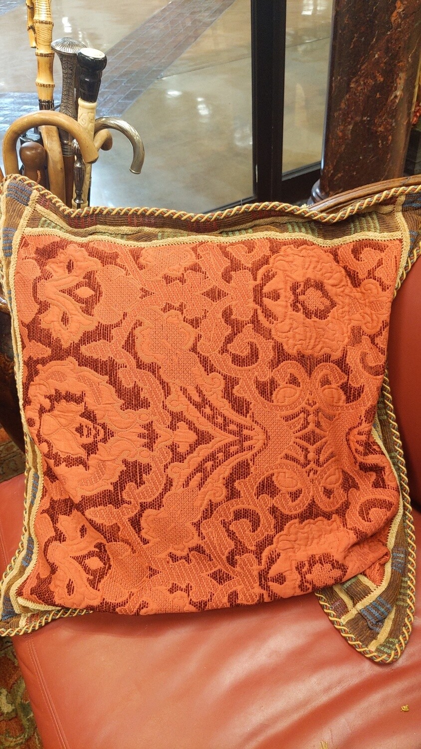 Pair of Red Damask Eurosquare Pillows