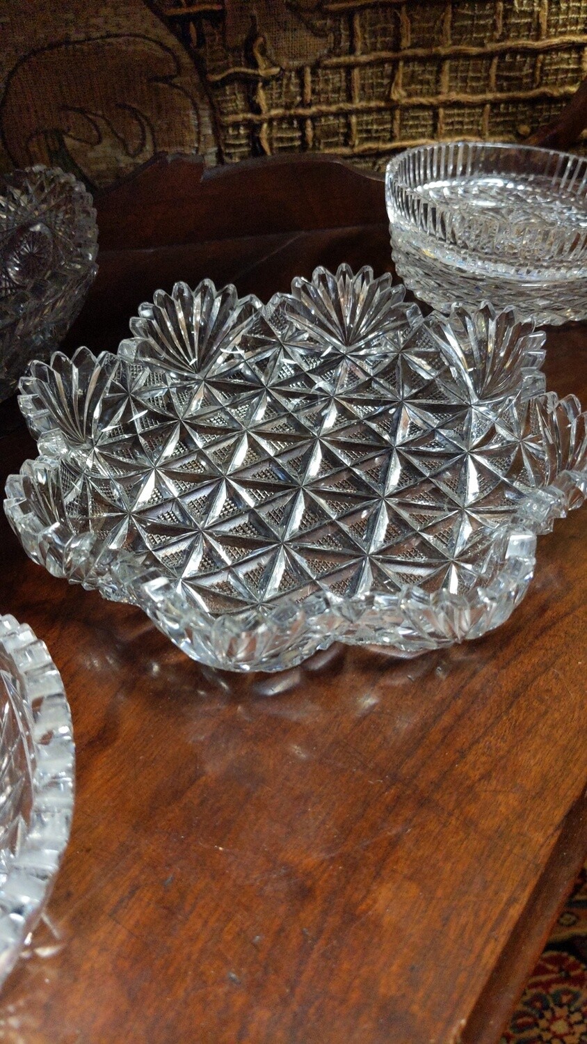 American Brilliant Cut Glass Scalloped Shallow Dish