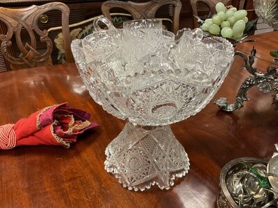 American Brilliant Cut Glass Punch Bowl and Ten Cups