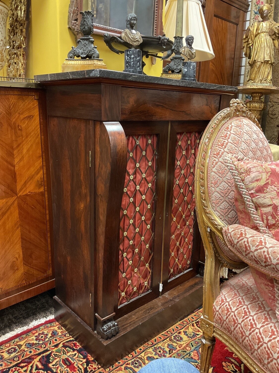 English Regency Rosewood and Marble Top Side Cabinet