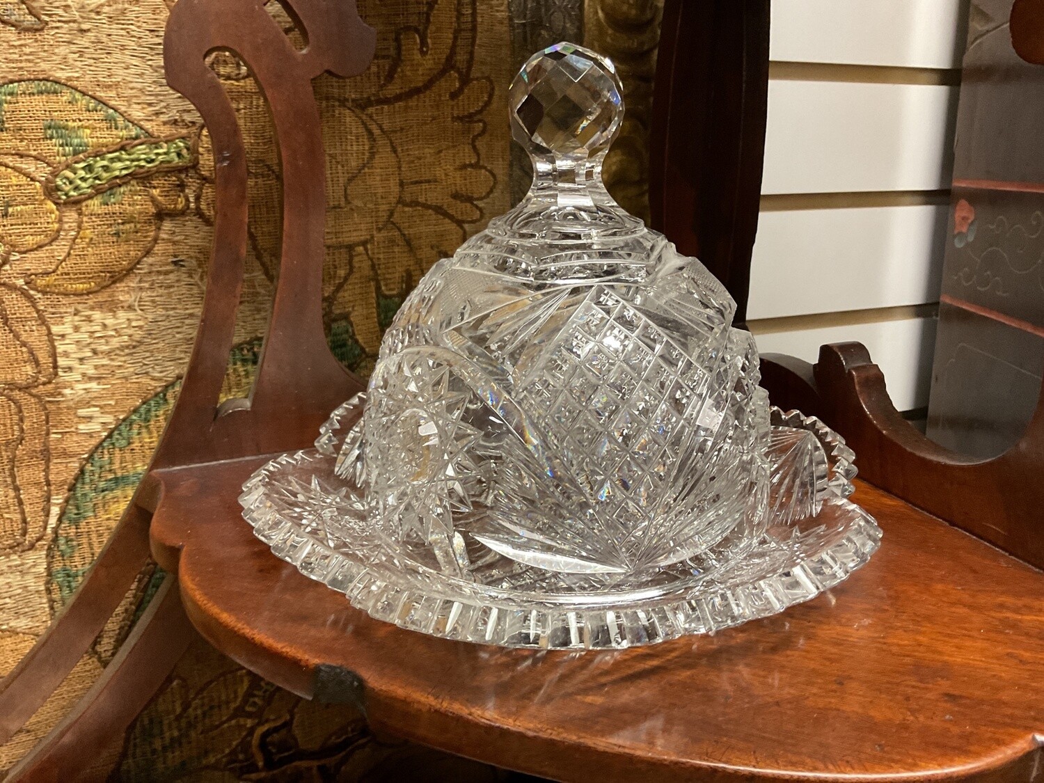 American Brilliant Cut Glass Butter Dome and Tray